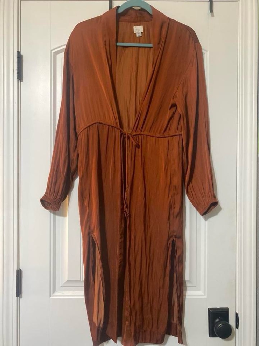 a new day Rust Long Wrap Robe with Tie